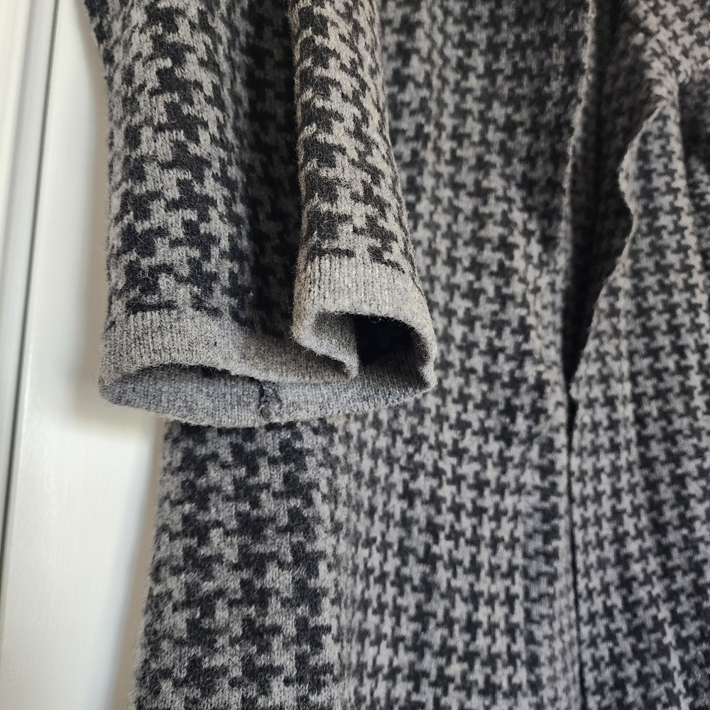 ChiaraMente Women’s Wool Open Cardigan Sweater Houndstooth Gray Large - Picture 3 of 12